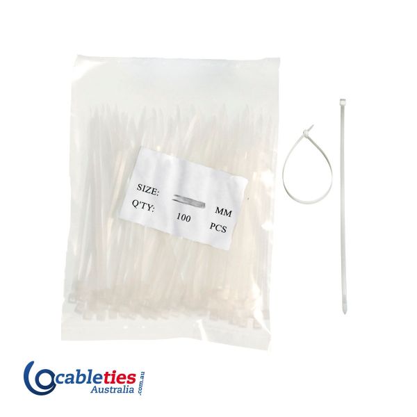 Nylon Cable Ties 2.5mm x 100mm Natural - 100 Ties (1 packs)