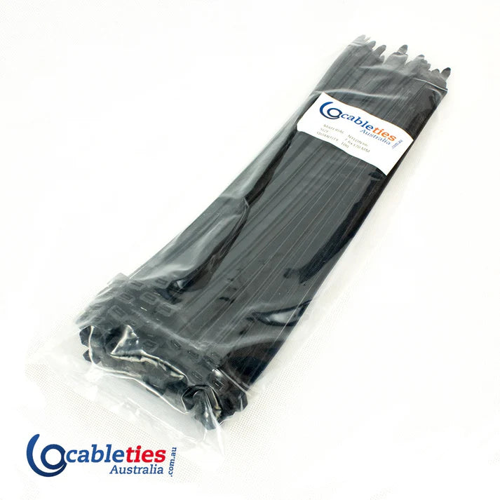 RELEASABLE Nylon Cable Ties 7.6mm x 200mm Black - 100 Ties (1 pack)