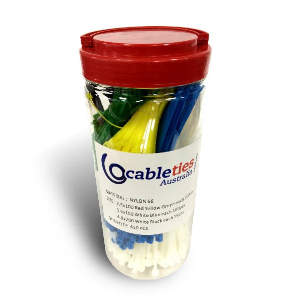 Coloured Nylon Cable Ties - Tub of 650 pieces