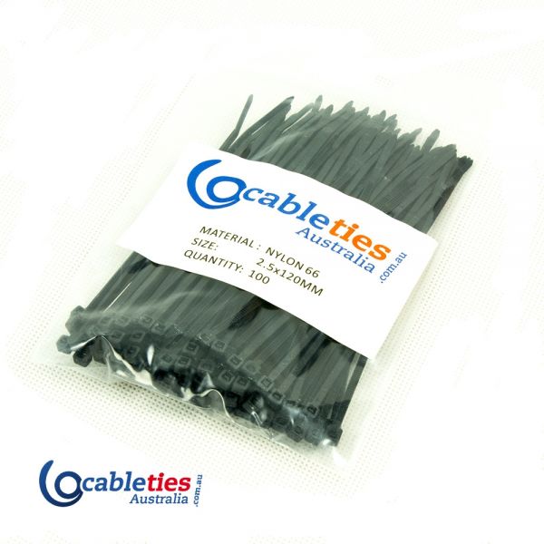 Nylon Cable Ties 2.5mm x 100mm Black - 100 Ties (1 pack)